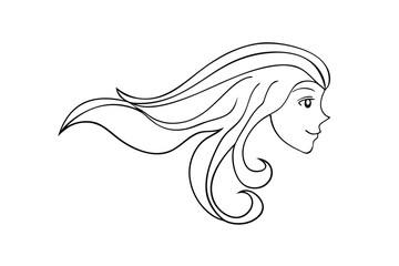 Elegant woman profile outline with flowing hair beauty and femininity in a minimalist design