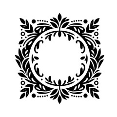 Elegant Black & White Floral Frame: Circular & Square Design
