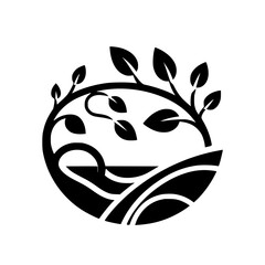 Circular Eco Icon: Black and White Nature Illustration