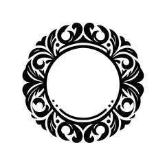 Elegant Black and White Decorative Circular Frame, Vector Illustration