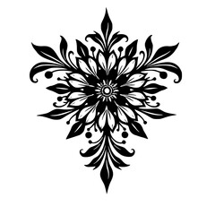 Ornate Black & White Floral Mandala Design, Elegant and Decorative Vector Art