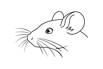 Simple outline illustration of a mouse head side view isolated on white background