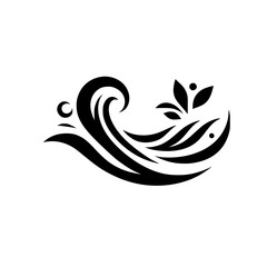 Stylized Wave and Foliage Logo: Abstract Black & White Design