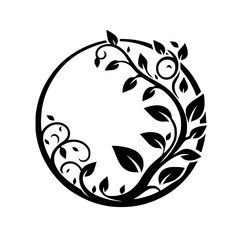Elegant Botanical Circle Frame: Black & White Foliage Design