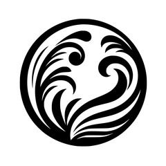 Abstract Black & White Wave Design in Circle - Logo, Icon, Decorative Element
