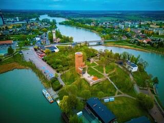 Aerial view of  Mouse Tower and Goplo Lake in Kruszwica, Poland. © Robert