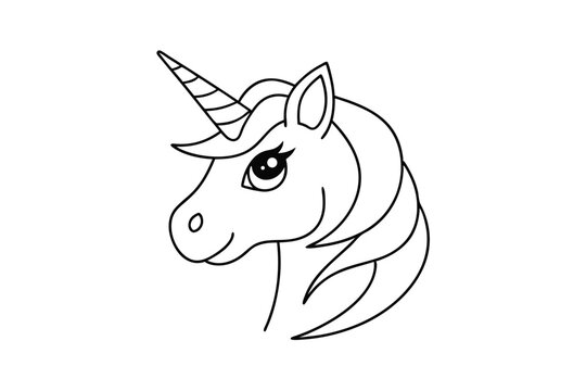 Cute unicorn head outline vector illustration for coloring books and creative design projects