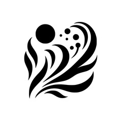 Abstract Black Floral Graphic on White, Modern Decorative Design