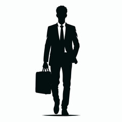Businessman silhouette walking with briefcase on plain background