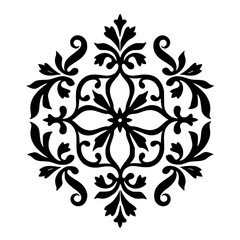 Elegant Black Damask Motif on White, Decorative Floral Design, Vector