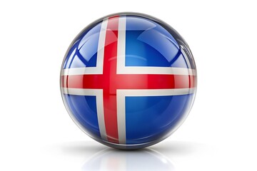 High-resolution 3D render of the Icelandic flag on a glass sphere.