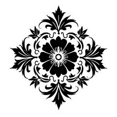 Ornamental Black Floral Motif on White Background