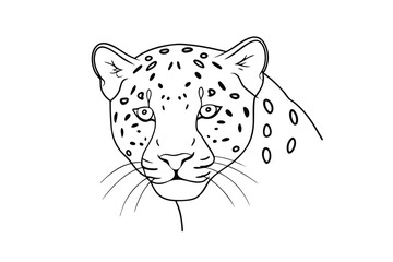 Elegant leopard head outline with detailed facial features for coloring books or educational resources