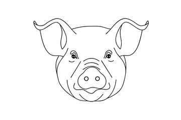 Minimalist pig head outline vector illustration farm animal line drawing graphic design element
