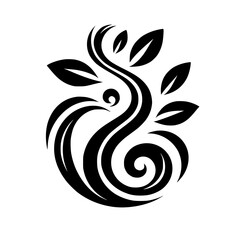 Abstract Black Leafy Swirls Illustration, Minimalist Nature Design