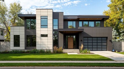 Modern Architectural Design of Stylish Home with Green Lawn