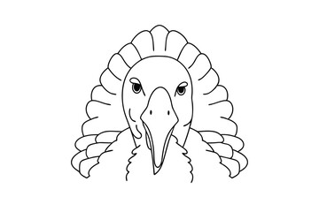 Cartoon turkey head outline illustration for thanksgiving coloring pages and graphic design projects