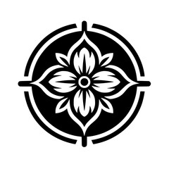 Stylized Floral Design: Black and White Ornament in Circle