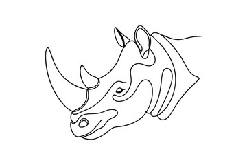 Minimalist rhino head in continuous line art style isolated on white background for wildlife design © Joy