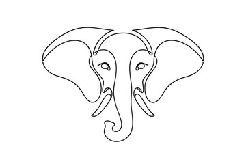 Minimalist elephant head illustration single continuous line drawing for logo and graphic design projects