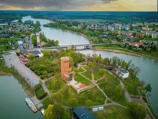 Aerial view of  Mouse Tower and Goplo Lake in Kruszwica, Poland. © Robert