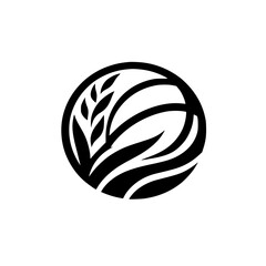 Abstract Wheat and Leaf Logo in Black and White