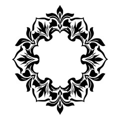 Black Floral Ornamental Frame on White Background, Decorative Design