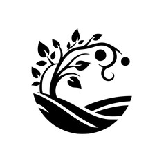 Black and White Stylized Tree Logo: Orchard, Nature, Growth