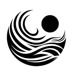 Abstract Ocean & Sun Logo Design - Black & White Symbol