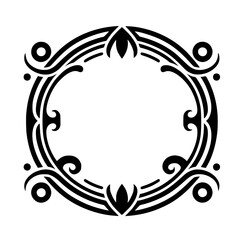 Elegant Art Nouveau Round Frame Element in Black and White