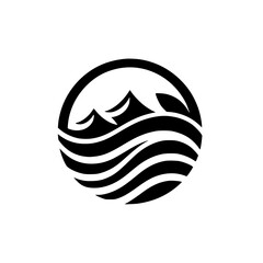 Mountain & Ocean Logo, Minimalist Black & White Design