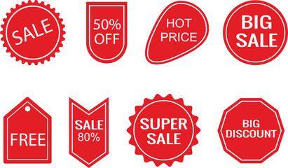 A dynamic collection of eye-catching, red-themed promotional tags, perfect for showcasing deals and attracting attention.