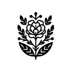 Minimalist Black & White Floral Emblem: Decorative, Scandinavian-Inspired Design