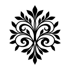 Black Floral Ornament Vector, Elegant Swirls & Leaves on White Background