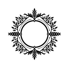 Ornamental Floral Wreath Frame - Black and White Circular Design