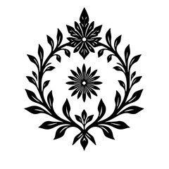 Elegant Floral Ornament in Black & White: Botanical Design for Decoration