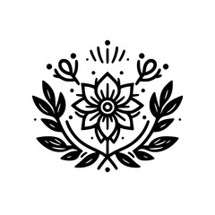 Minimalist Floral Emblem: Black and White Botanical Design