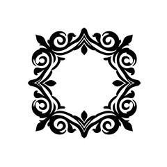 Elegant Black Floral Frame on White Background