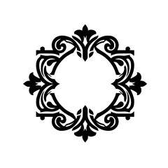 Elegant Black & White Ornament Frame, Decorative Floral Swirls, Isolated