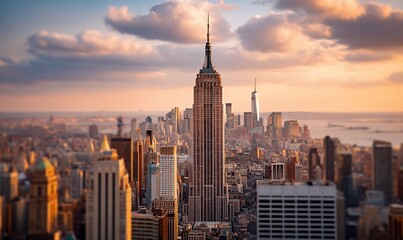 Naklejka premium Iconic New York City skyline at sunset