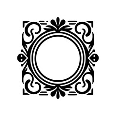 Elegant Black and White Ornate Frame, Circular Center, Decorative Vector Design