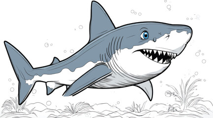 Cute_Shark Cartoon Coloring For Kids
