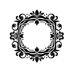 Elegant Black Floral Frame, Vector Illustration, Isolated on White
