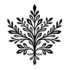 Elegant Black Floral Ornament, Minimalist Foliage Design on White