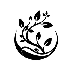 Elegant Black and White Leafy Branch Logo Design