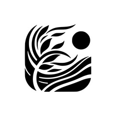 Minimalist Nature Icon: Black & White Landscape Illustration