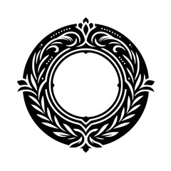 Elegant Black & White Circular Laurel Frame, Monogram Design
