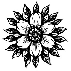 Black and White Mandala Flower Illustration - Botanical Design