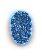 Obraz premium Finger touch position human. A glowing blue fingerprint design against a light background, symbolizing identity, security, and technology.