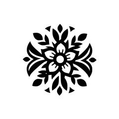 Black Floral Mandala on White: Minimalist, Decorative Design